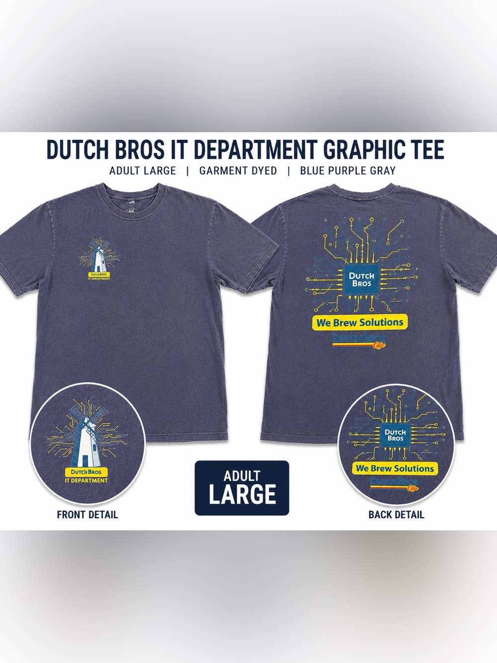 Dutch Bros IT Department Graphic Tee Gray Coffee Tech Shirt Adult Large